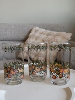 70s Libbey Bonne Sante Spice Of Life Glass Tumblers - Set of 3 together